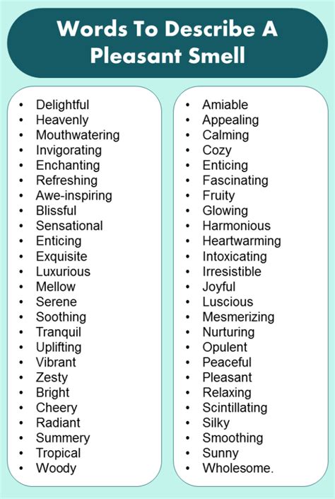 What are some words/adjectives to describe different smells in .